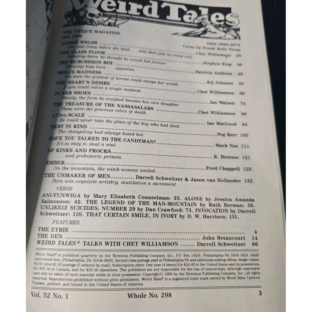 Weird Tales #298 Fall, 1990-Stephen King 'The Glass Floor